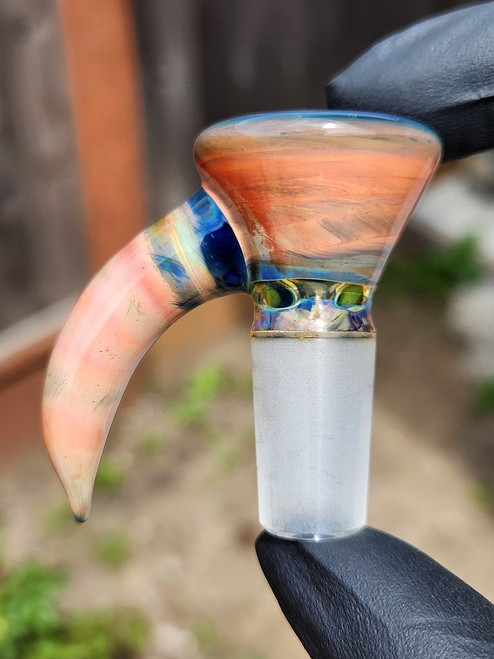 OJ FLAME - Full Color 3-Hole Martini Slide w/ Horn and 14mm Joint  - Dragon's Eye #2