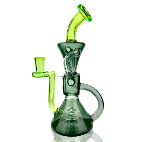AFM - Full Color Double Uptake Klein Recycler w/ 14mm Slide - Smoke / Green