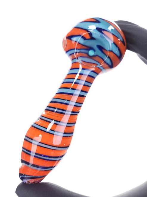Linework Glass Spoon Pipe - Orange / Blue