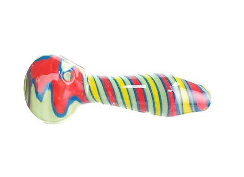 Linework Glass Spoon Pipe - Red / Yellow / Mint