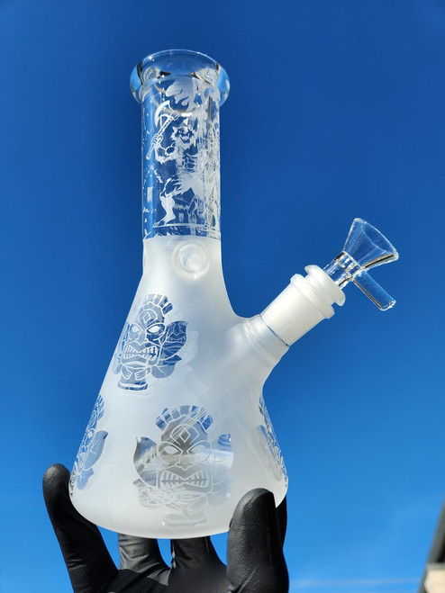 Sandblasted 8" Mini Beaker Bong - Warrior Theme
