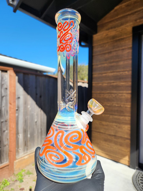 MARY JANE'S GLASS  - 38mm Color & Fume Squiggle Beaker Bong - #2