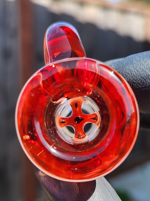 OJ FLAME - Full Color 4-Hole Martini Slide w/ Horn and 18mm Joint  - Pomegranate