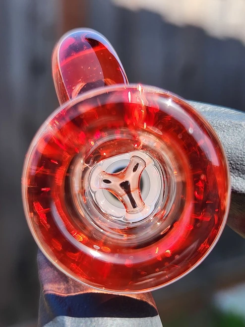 OJ FLAME - Full Color 3-Hole Martini Slide w/ Horn and 14mm Joint  - Pomegranate