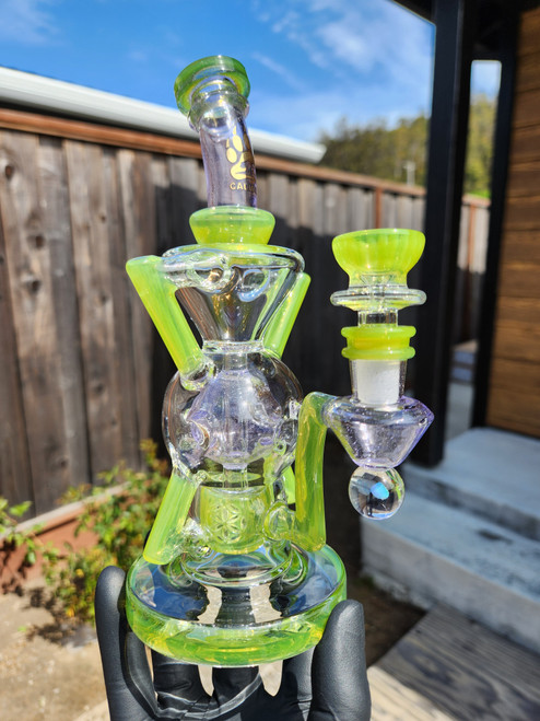 CALI BEAR - Heady Spider Exo Recycler Rig w/ Opal - Lime Candy / Purple Lollipop