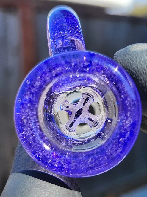 OJ FLAME - Full Color 4-Hole Martini Slide w/ Horn and 18mm Joint  - Purple Lollipop
