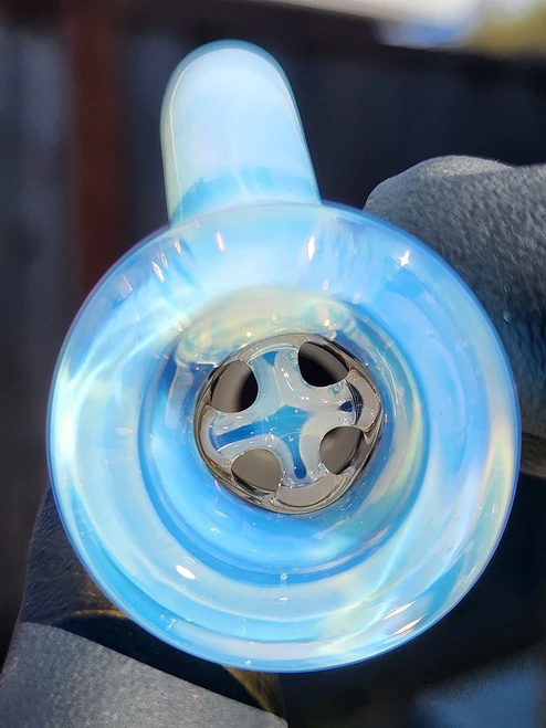 OJ FLAME - Full Color 4-Hole Martini Slide w/ Horn and 18mm Joint  - Ghost
