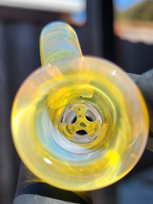 OJ FLAME - Full Color 3-Hole Martini Slide w/ Horn and 14mm Joint  - NS Yellow