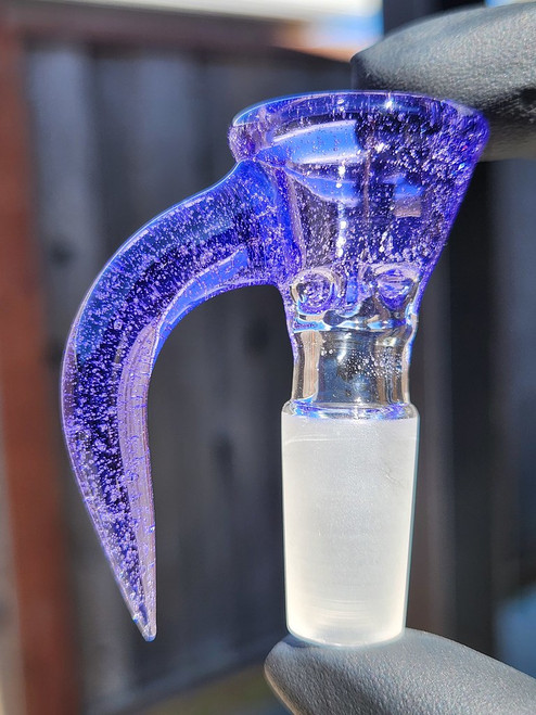 OJ FLAME - Full Color 3-Hole Martini Slide w/ Horn and 14mm Joint  - Purple Lollipop