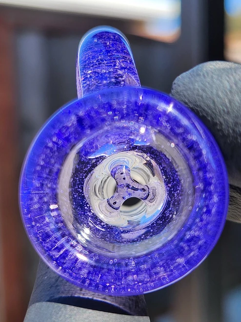 OJ FLAME - Full Color 3-Hole Martini Slide w/ Horn and 14mm Joint  - Purple Lollipop