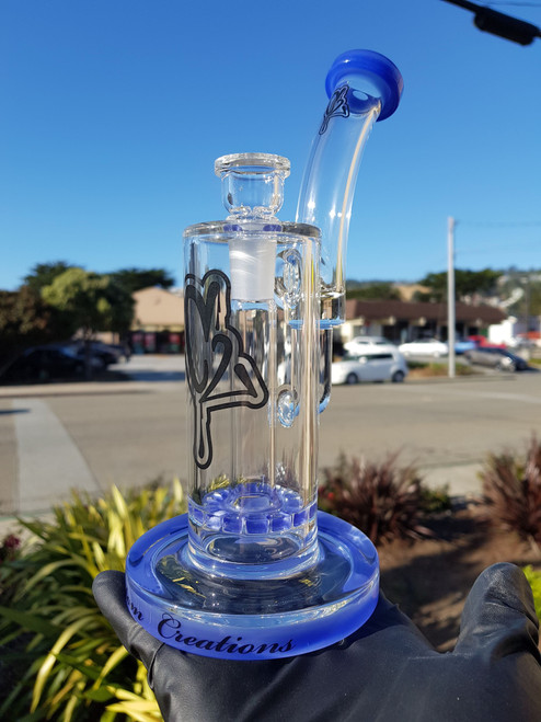 CUSTOM CREATIONS - Ratchet Bubbler w/ 14mm Slide & Color Accent - Blue