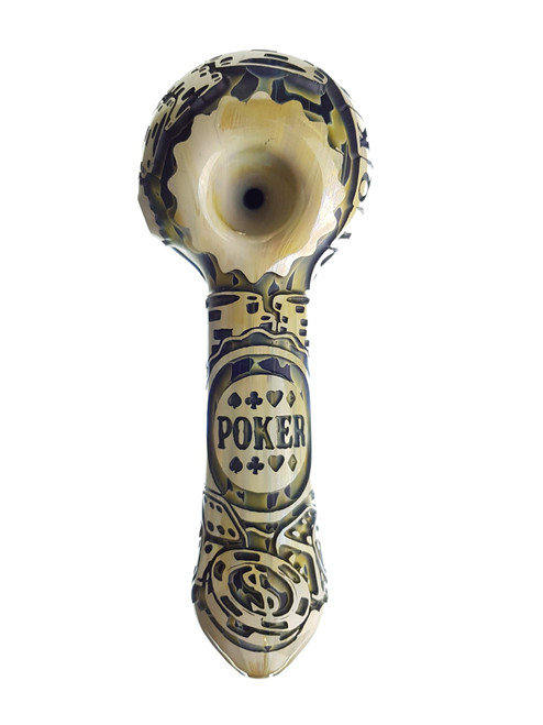 LIBERTY - Glass Spoon Pipe w/ Extra Deep Embossed Design - Poker Theme