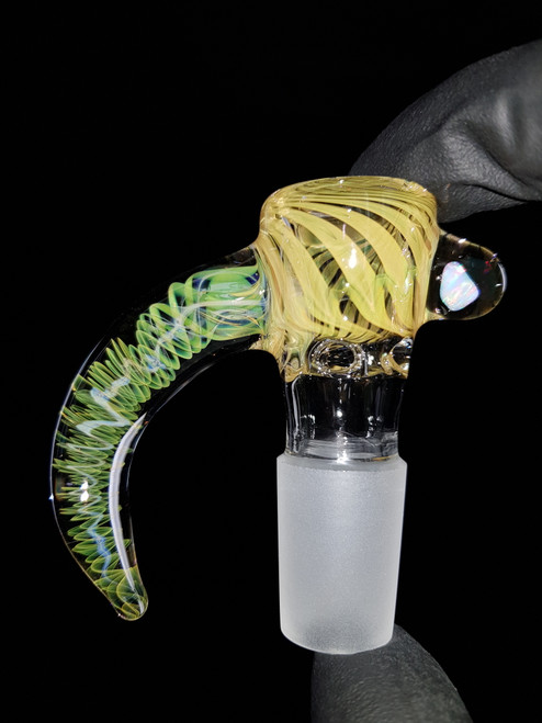 DZ GLASS - 18mm Heady Fume Slide w/ 4-Hole Bowl, Opal and Horn Handle - #2