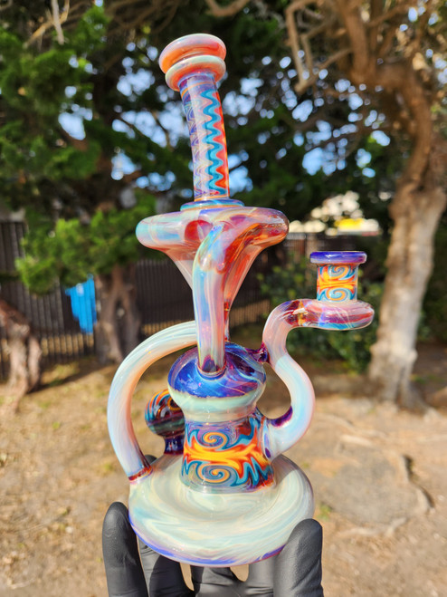 LOGI GLASS - Double Uptake Recycler w/ 10mm Female Joint - Amber Purple