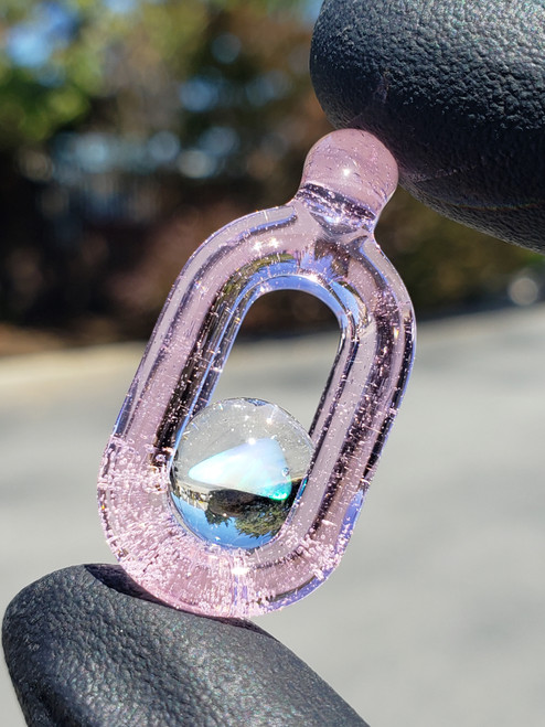 JNG STUDIO - Glass Double Link Pendant w/ Floating Opal Marble - Pink Lollipop