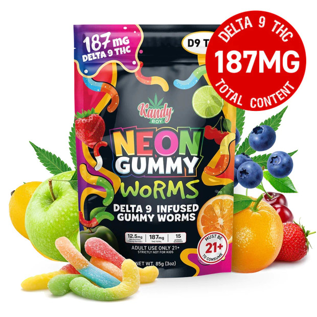 KANDY BOY - Delta 9 THC Neon Gummy Worms (187mg / 15 Count)