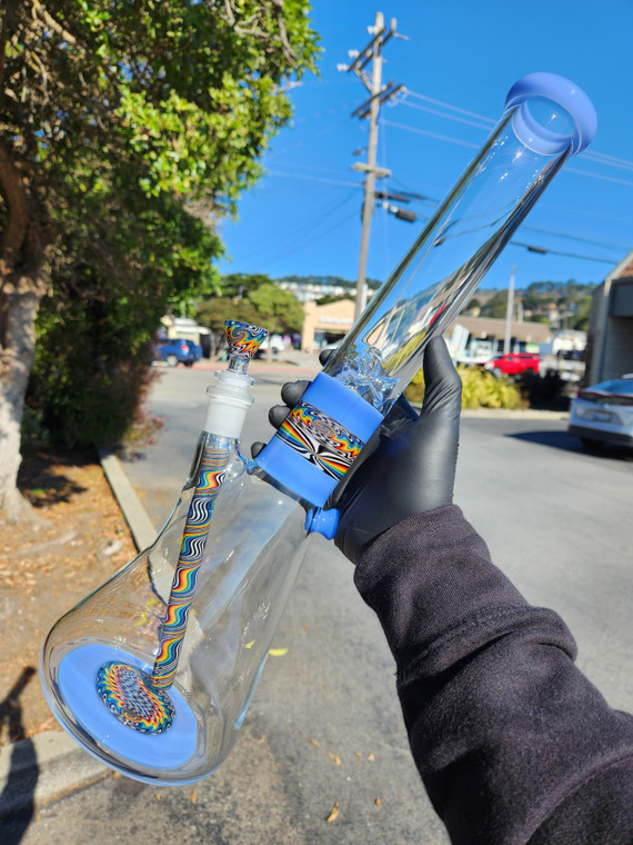 DESIGNER SCI - 18" Glass Beaker Bong w/ Gridded Downstem & 14mm Slide - Wig-Wag #3