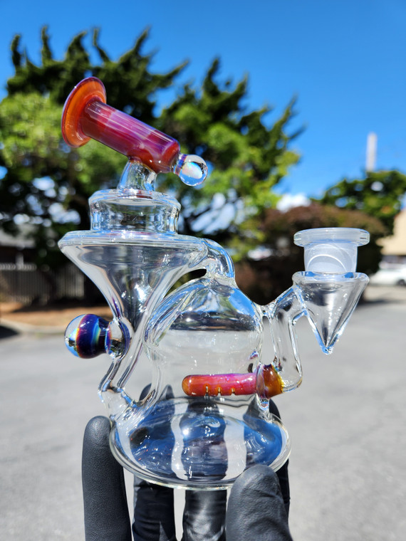 AARON B - Heady Recycler Rig w/ 14mm Female Joint - Amber Purple > Canary