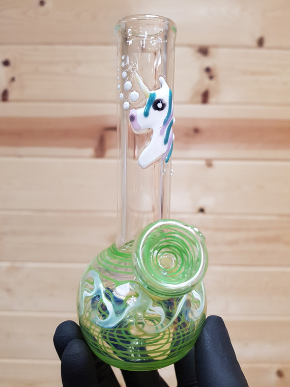 SAND TO HAND - Mini Bong Water Pipe w/ Wrap and Rake Artwork - Unicorn/Green