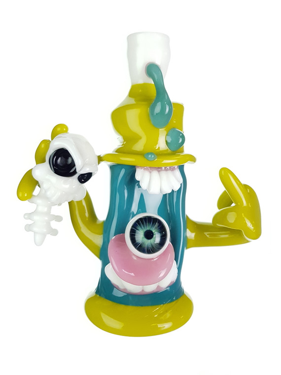 GLASSHOLE - Spray Paint Can Dab Rig w/ Skull & Eyeball - Chartreuse / Aqua