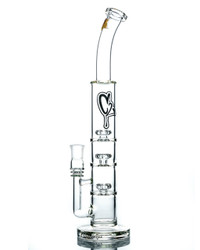 CUSTOM CREATIONS - Bent Triple Stacked Mushroom Circ Perc w/ 18mm Female Joint & Slide - 50mm