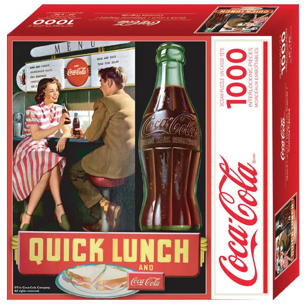 Coca-Cola Quick Lunch 1000 Piece Jigsaw Puzzle arrives in a packaging of the highest quality 100% recycled materials with 80-90% post consumer waste.