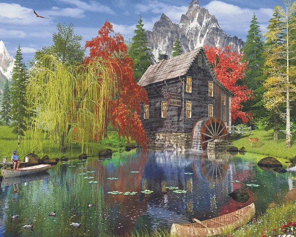 Fishing by the Mill 1000 Piece Jigsaw Puzzle for sale by Springbok Puzzles