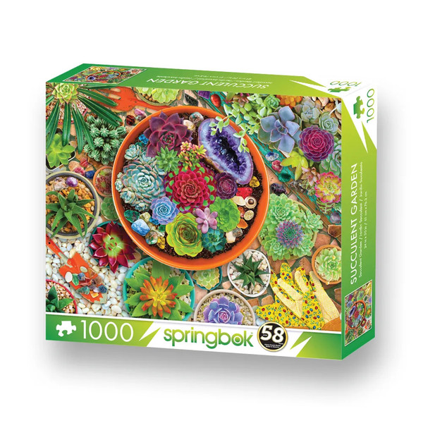 Succulent Garden 1000 Piece Jigsaw Puzzle arrives in a packaging of the highest quality 100% recycled materials with 80-90% post consumer waste.