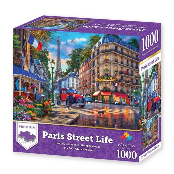 Majestic by Springbok Paris Street Life 1000 Piece Jigsaw Puzzle - Compact Box arrives in a packaging of the highest quality 100% recycled materials with 80-90% post consumer waste.