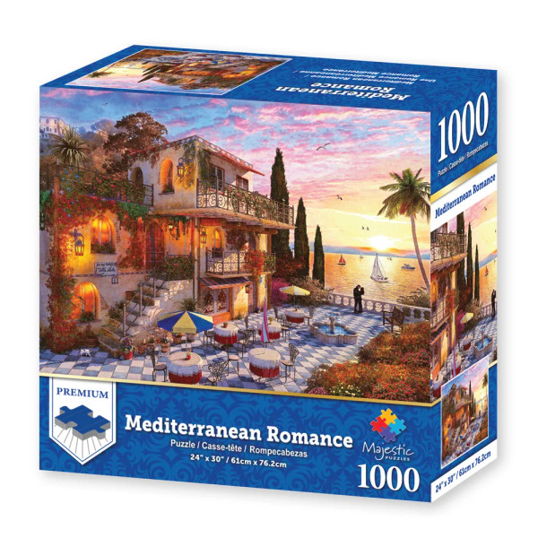 Majestic by Springbok Mediterranean Romance 1000 Piece Jigsaw Puzzle - Compact Box arrives in a packaging of the highest quality 100% recycled materials with 80-90% post consumer waste.