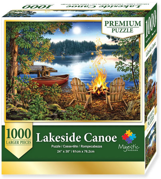 Majestic by Springbok Lakeside Canoe 1000 Piece Wooden Jigsaw Puzzle - Compact Box arrives in a packaging of the highest quality 100% recycled materials with 80-90% post consumer waste.