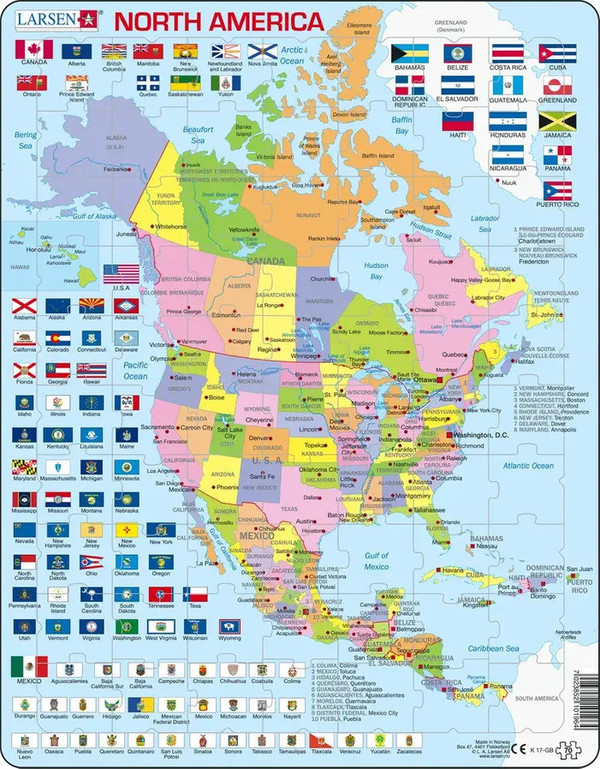 North America Political Map 70 Piece Children's Educational Jigsaw Puzzle