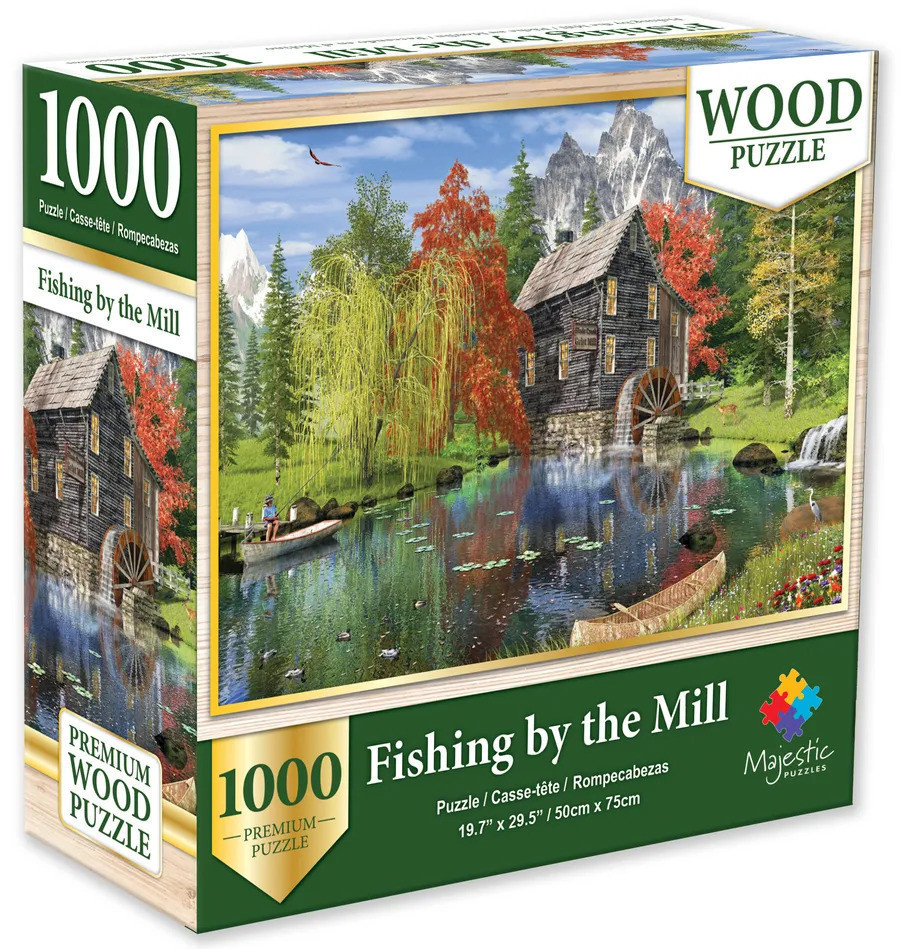Majestic by Springbok Fishing by the Mill 1000 Piece Wooden Jigsaw Puzzle -  Compact Box