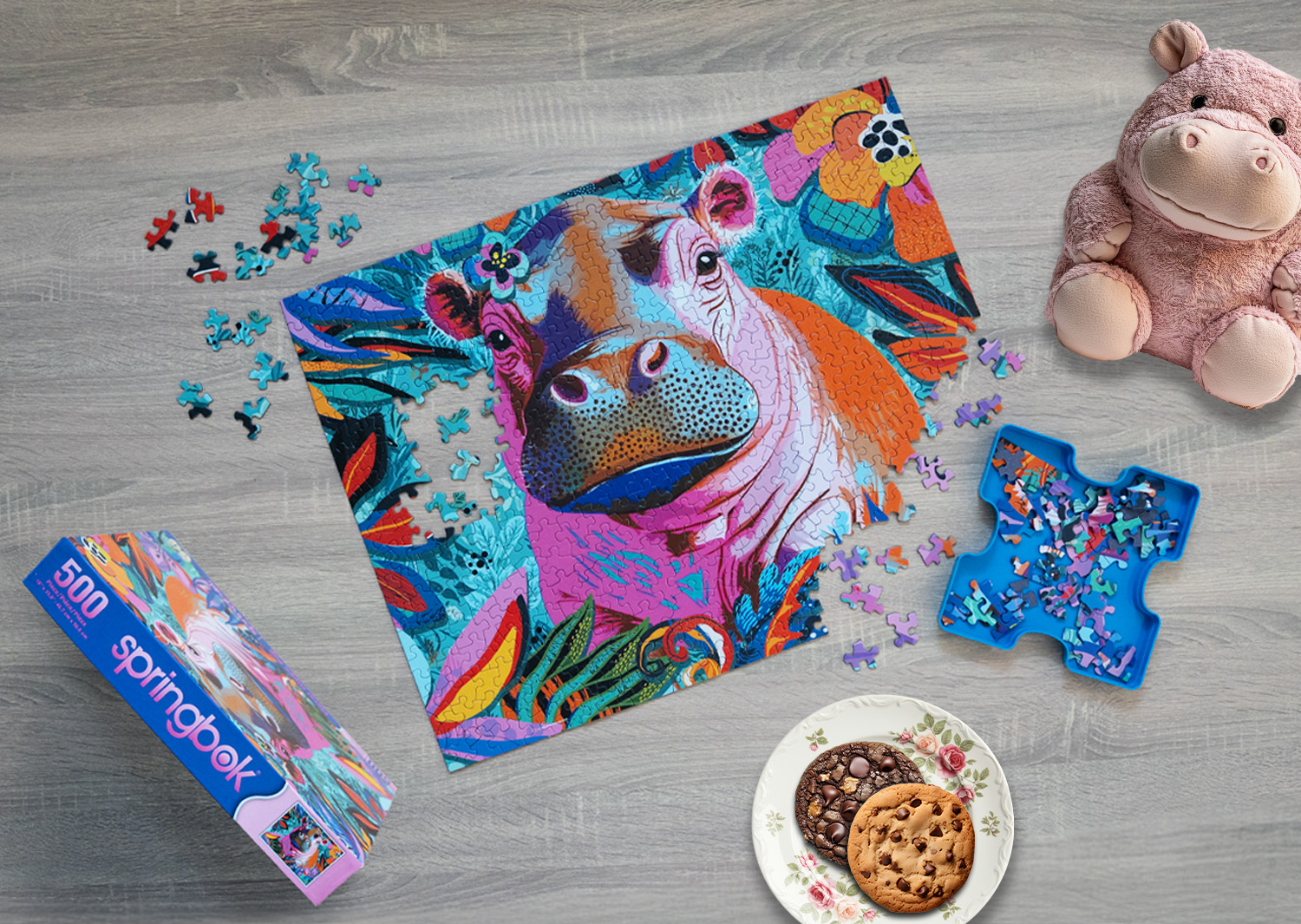 Floral Hippo Pop 500 Piece Jigsaw Puzzle