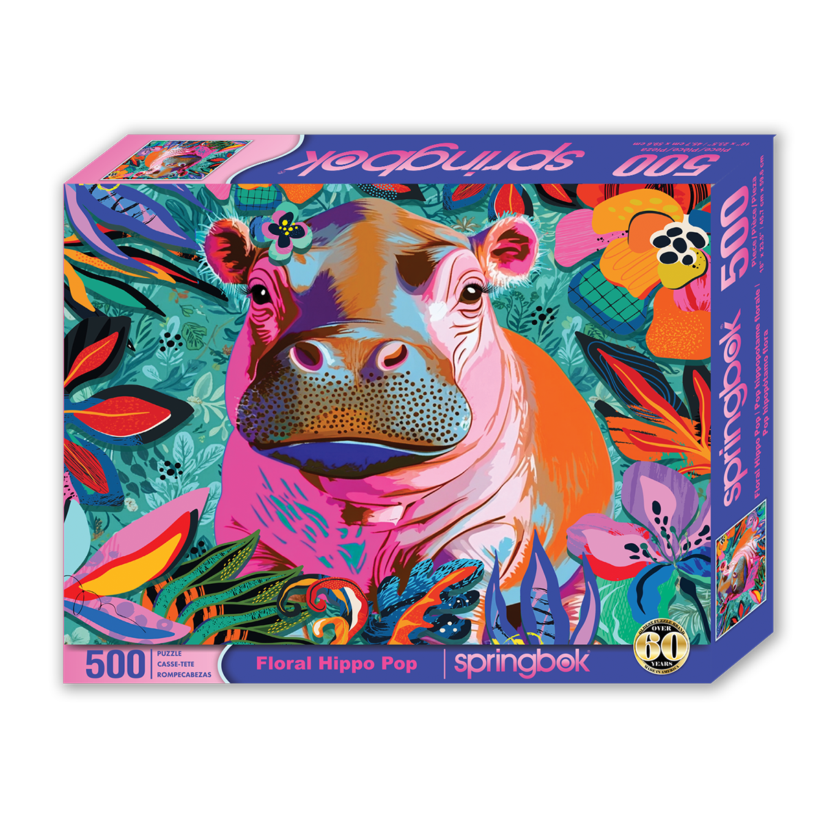 Floral Hippo Pop 500 Piece Jigsaw Puzzle
