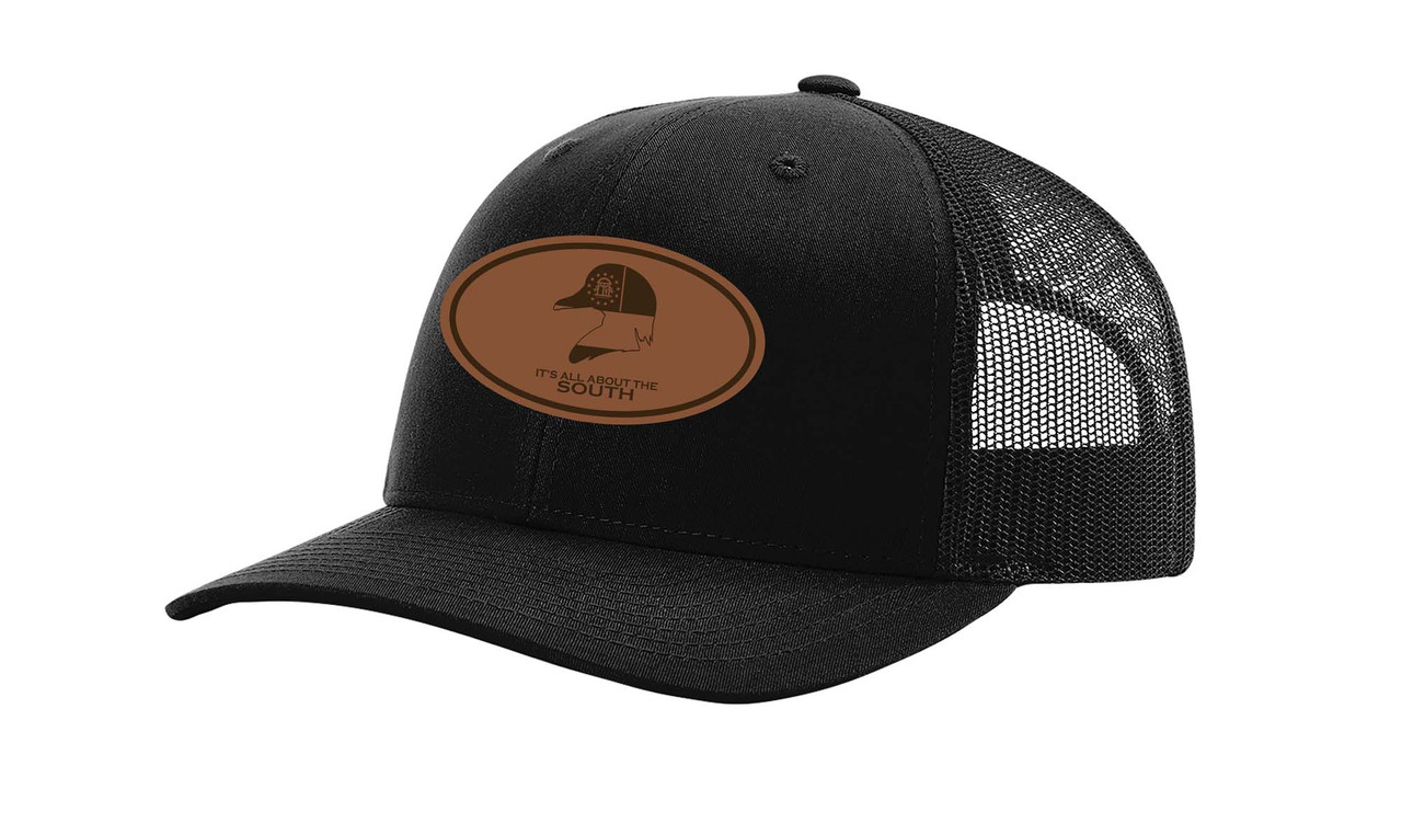 It's All About the South Wood Duck Georgia Flag Laser Engraved Leather  Patch Trucker Hat