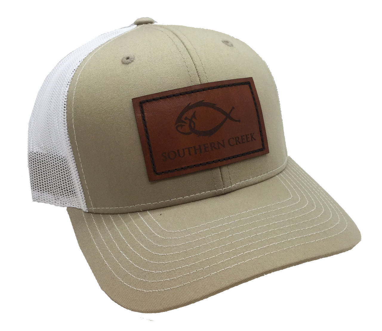 Southern Creek Classic Logo Fishing Hook Leather Patch Adjustable Trucker  Hat - Southern Clothing