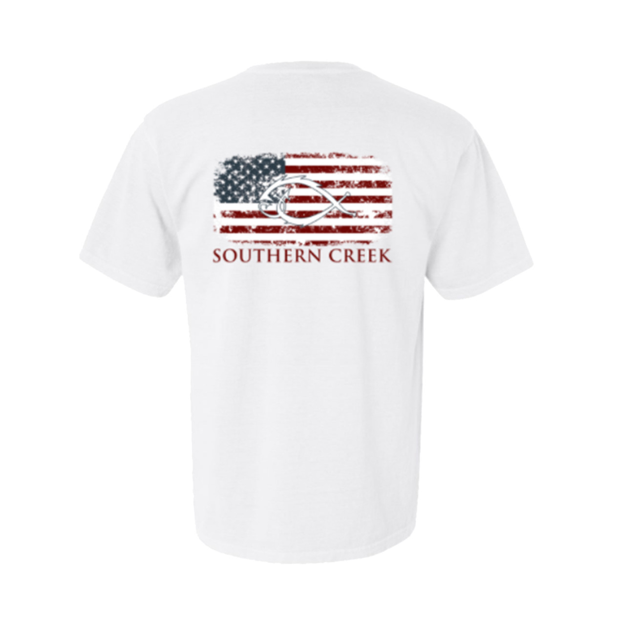 Southern Creek American Flag Classic Logo Outdoors Sporting Fishing Hook adult unisex Short Sleeve T-Shirt