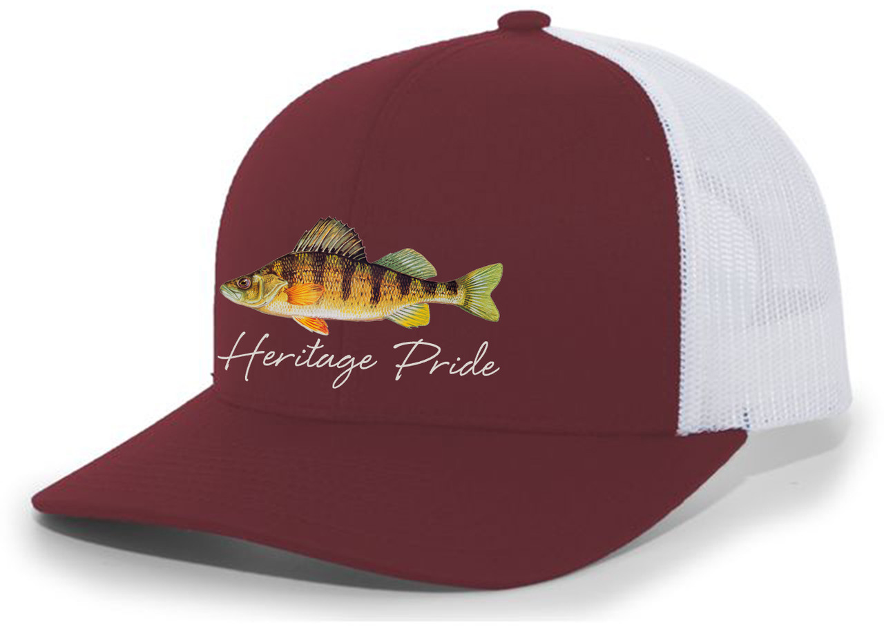 Heritage Pride Freshwater Fish Collection Perch Fishing Mens Embroidered Mesh  Back Trucker Hat Baseball Cap - Southern Clothing