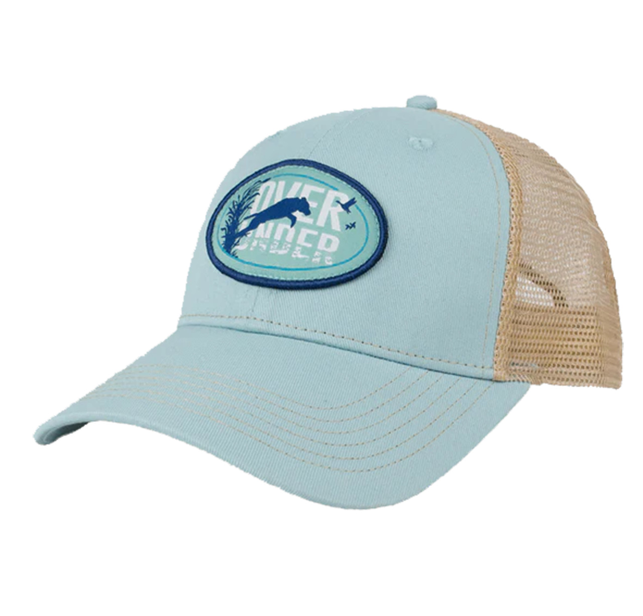 Over Under Clothing Leap Of Faith Patch Mesh Back Trucker Hat, Columbia  Blue/ Khaki - Southern Clothing