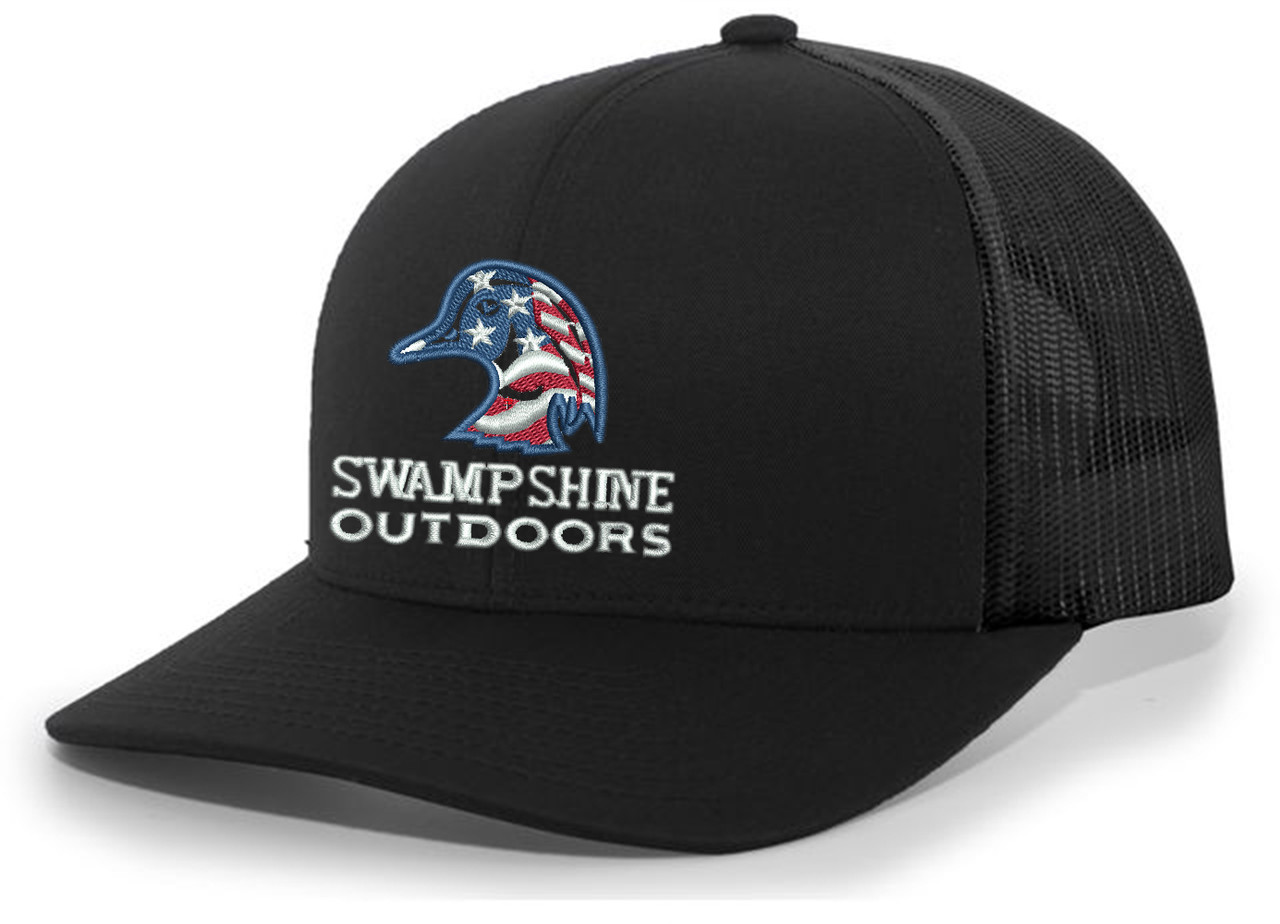 Swampshine Outdoors Embroidered American Flag Duck Logo Mens Mesh