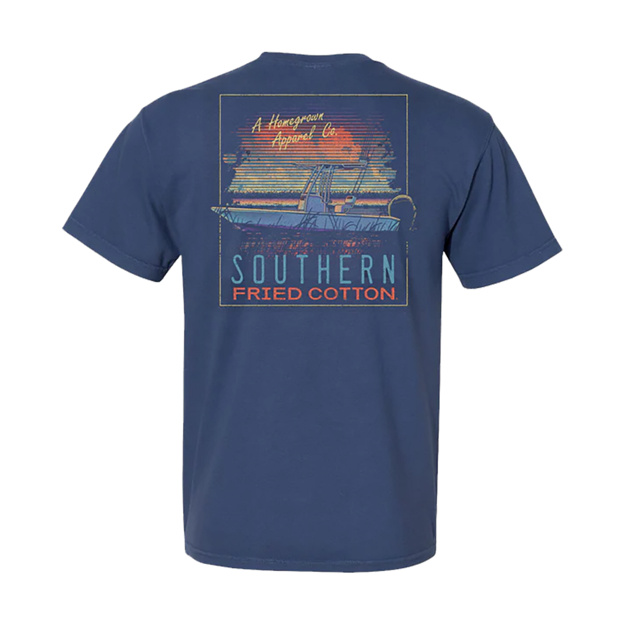 Southern Fried Cotton Catch This Fishing Boat Sunrise Short Sleeve Comfort  Colors Midnight Graphic T-shirt - Southern Clothing