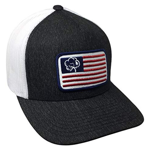 Heritage Pride American Cotton Boll Flag Trucker Mesh Snapback Hat  Black Heather White Mesh