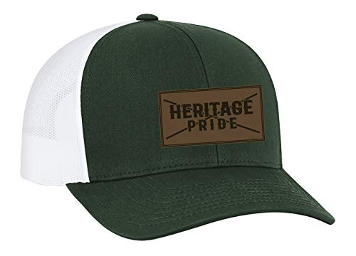 Heritage Pride Leather Patch Trucker Snapback Hat Dark Green White Mesh