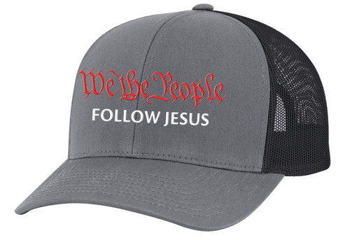 Men's We The People Follow Jesus Patriotic Christian Embroidered Mesh Back Trucker Hat