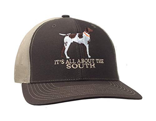 It's All About The South Pointer Dog Trucker Mesh Snapback Hat Brown Khaki Mesh