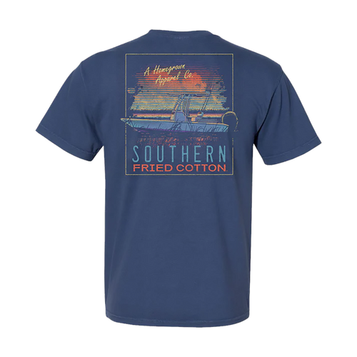 Southern Fried Cotton Catch This Fishing Boat Sunrise Short Sleeve Comfort Colors Midnight Graphic T-shirt