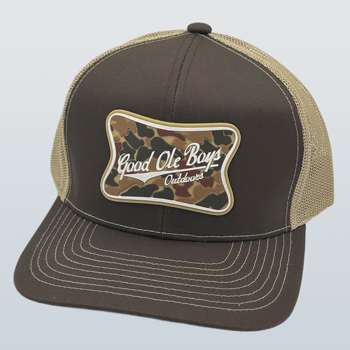 Good Ole Boys Outdoors Camo Patch  Mens Snapback Trucker Hat-Brown/Khaki