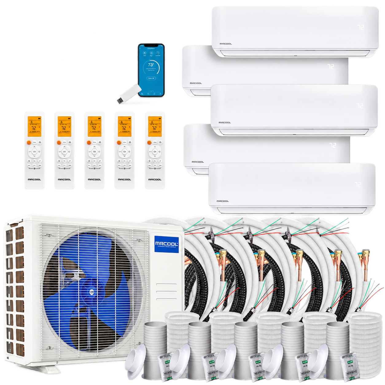 MRCOOL DIY 5 zone equipment with one outdoor unit and five indoor units