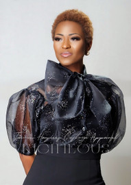 TAWNI HAYNES ORGANZA PUFF SLEEVE BOW BLOUSE